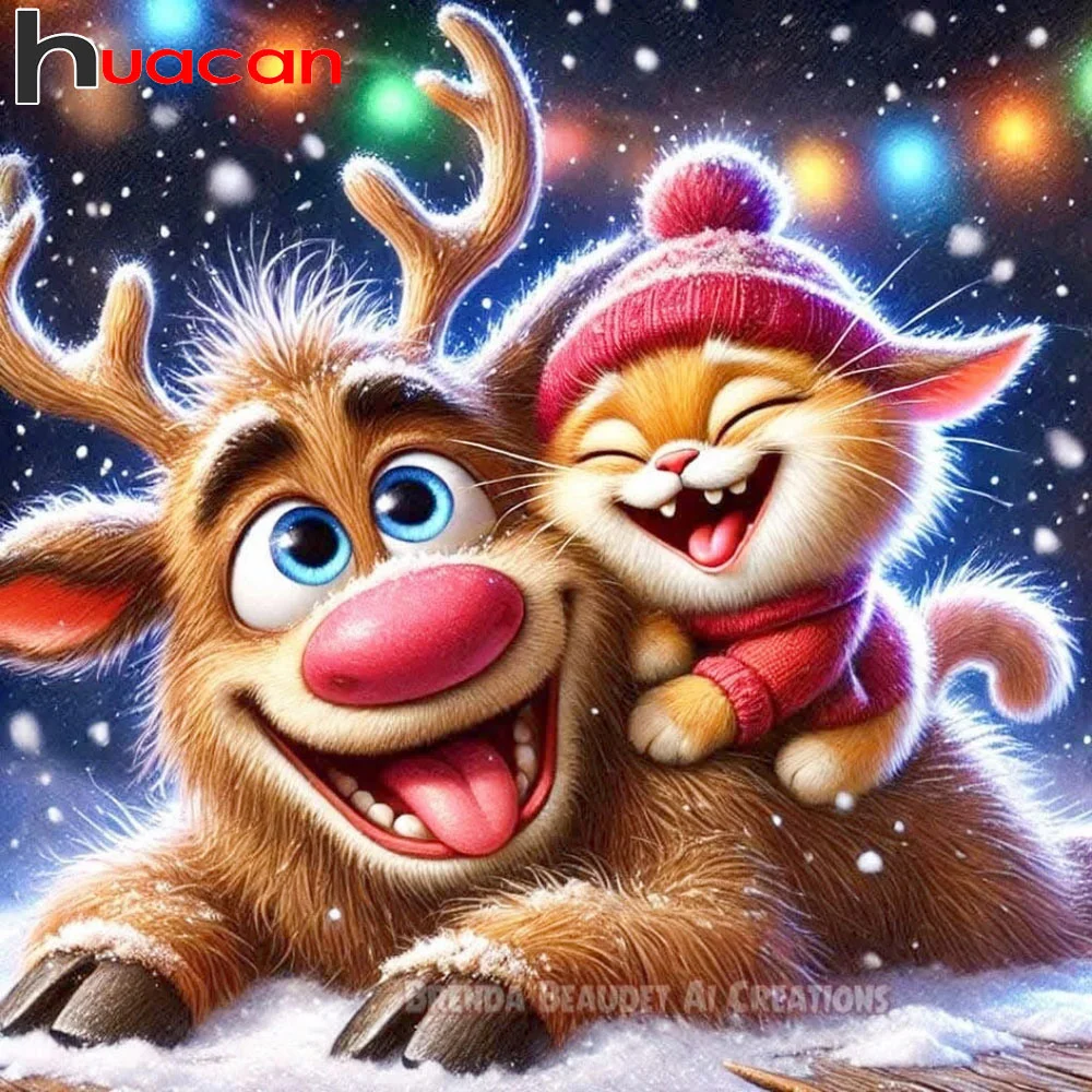 Huacan Neuheiten Cartoon Diamant Malerei Tier Mosaik Kunst Stickerei Komplettset Winter Weihnachtsdekoration Geschenk
