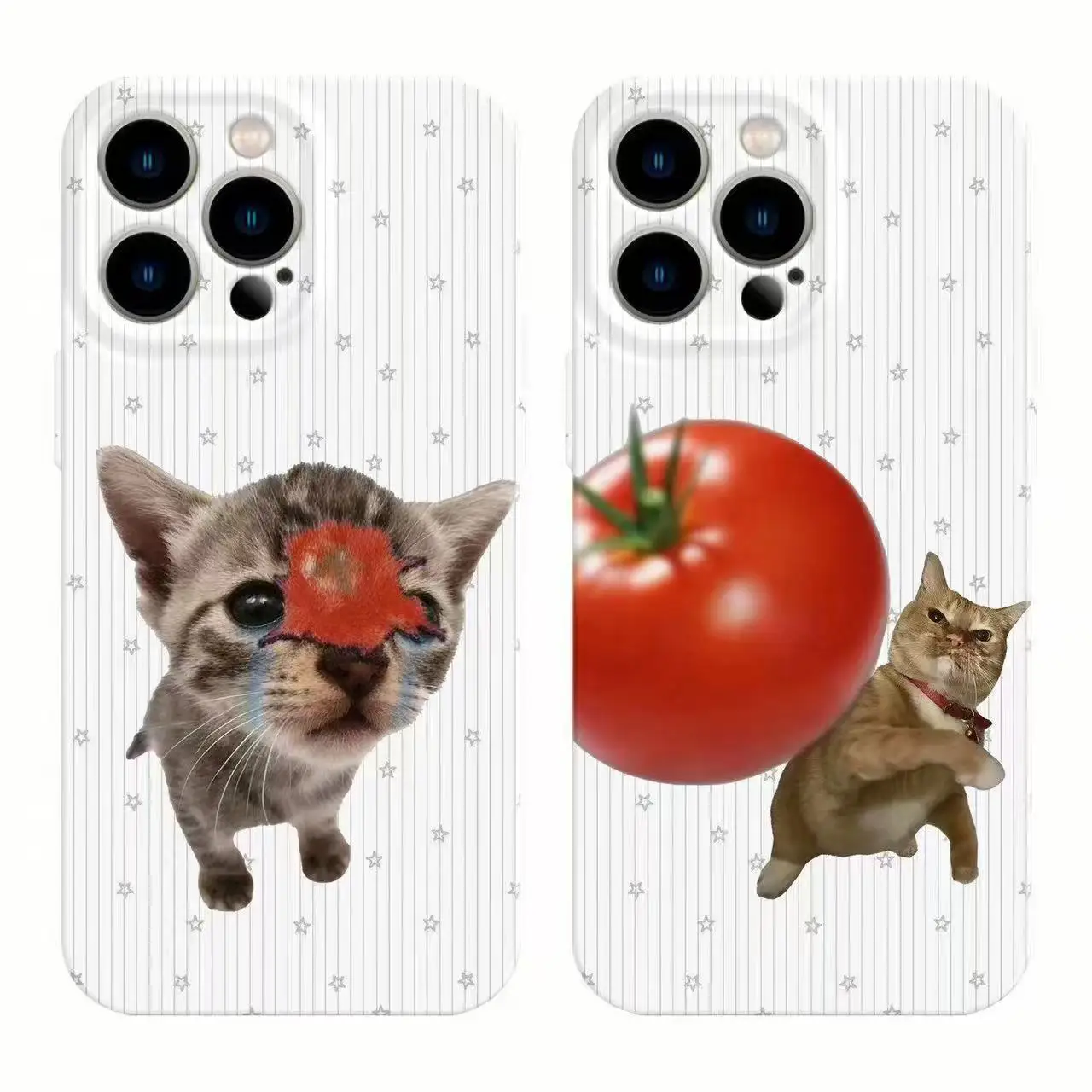 Funny Abstract Couple Cute Cat Phone Case For iPhone 16 15 14 13 12 11 17 Pro Max 7 8 Plus X XS Camera Protection Cover