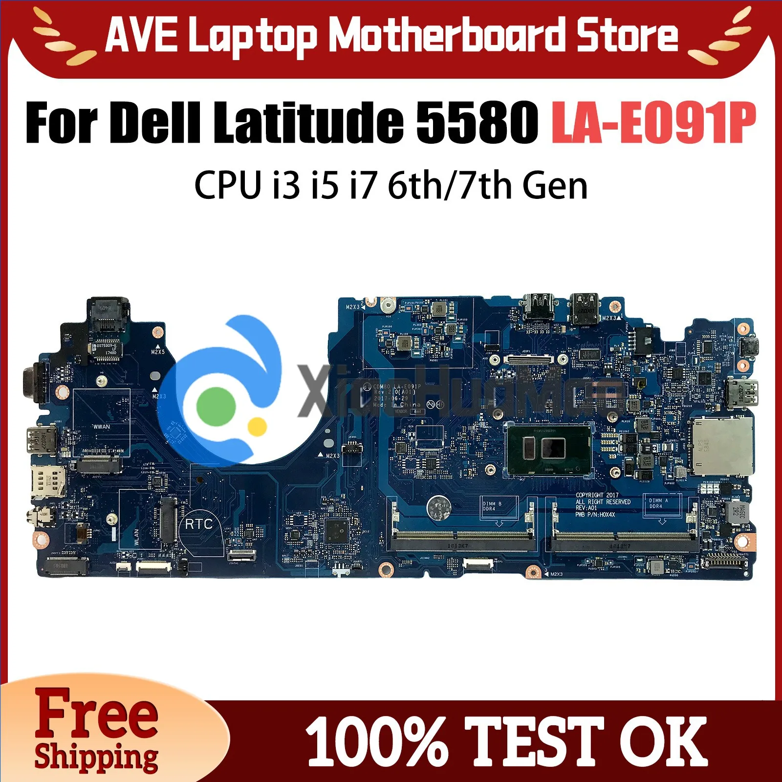 

Notebook Mainboard For Dell Latitude 5580 00C098 0V6V32 0M3HDV 0Y2K9C LA-E091P Laptop Motherboard i3 i5 i7 6th 7th Gen CPU