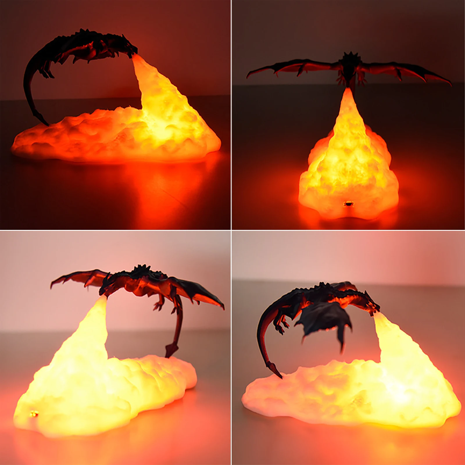 Halloween 3D Printed Fire Dragon Night Light,Rechargeable LED Lights,Table Lamp for Kids,Adult Gifts Home Bedroom E-sport Decor