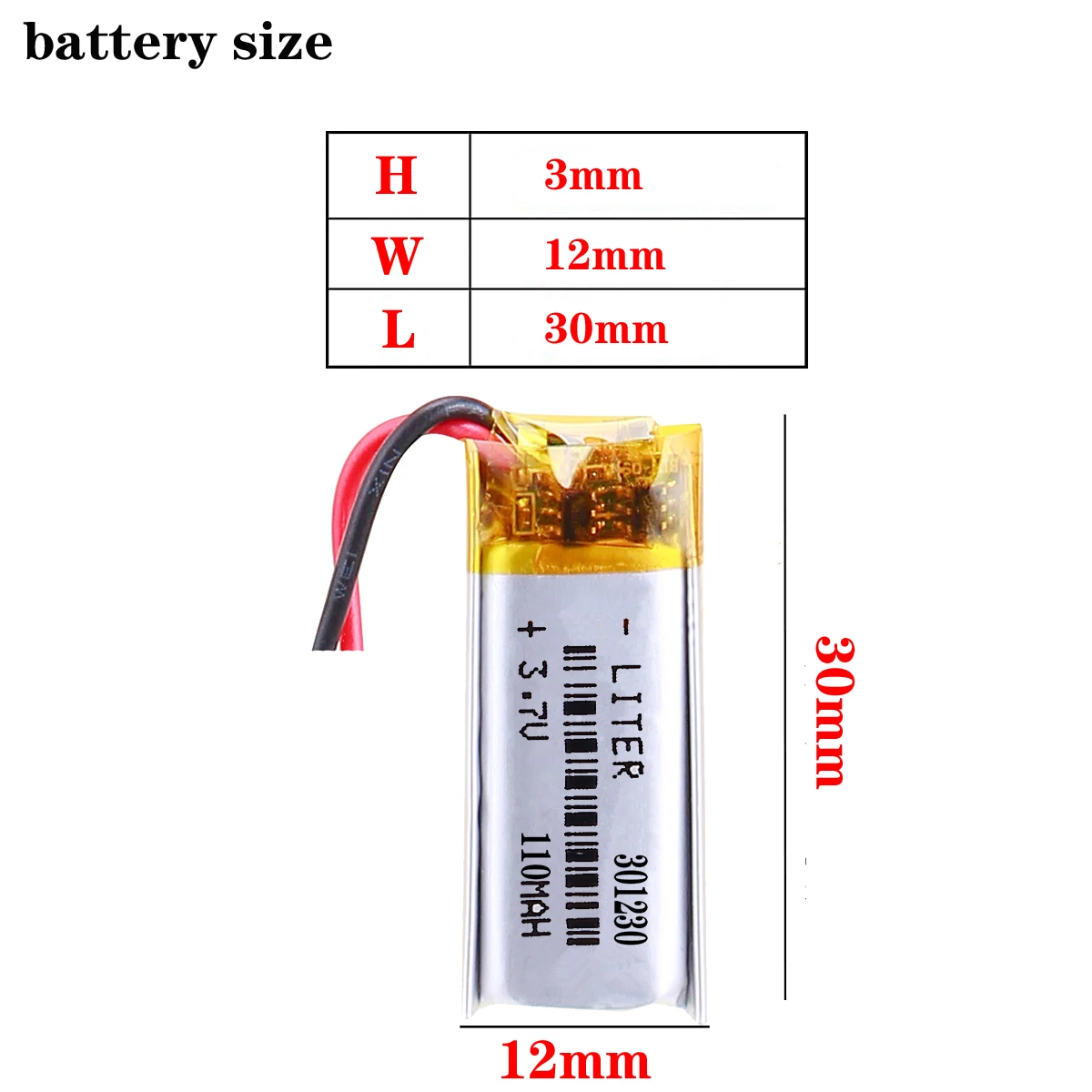 JST PH 2.0mm 3.7V 110mAh 301230 Lithium Polymer Li-Po For nice nano\