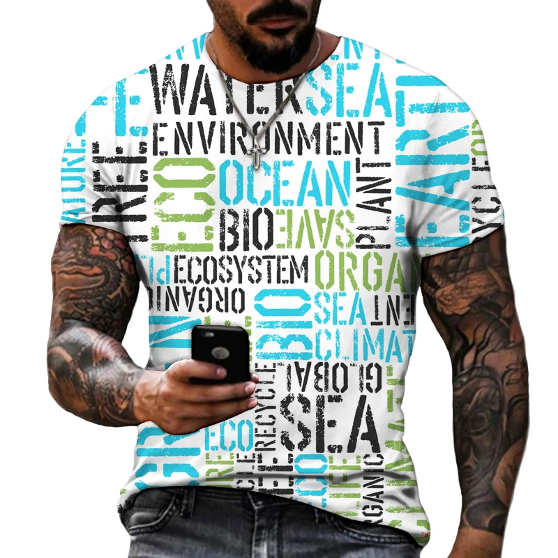 الرجال خطابات كامل الجسم ثلاثية الأبعاد تي شيرت مطبوع موضة كم قصير الأعلى لايكا البوليستر جودة تي شيرت حجم كبير S-5XL الراحة