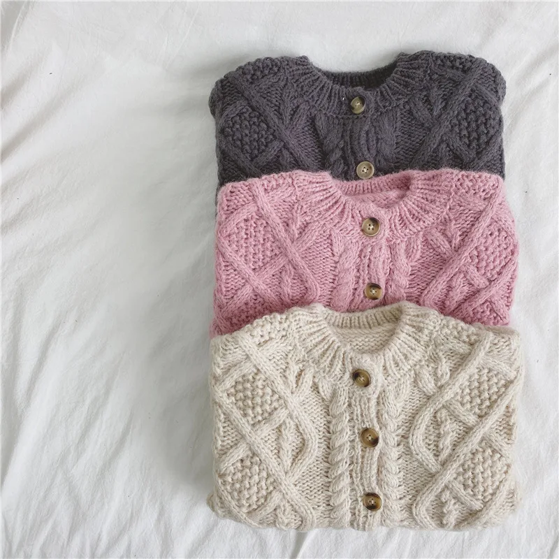 

Girls' Sweater Coats Spring Autumn O-neck Solid Soft Knitted Cardigan Korean Children's Casual Loose Sweaters for 1-10 Years Old