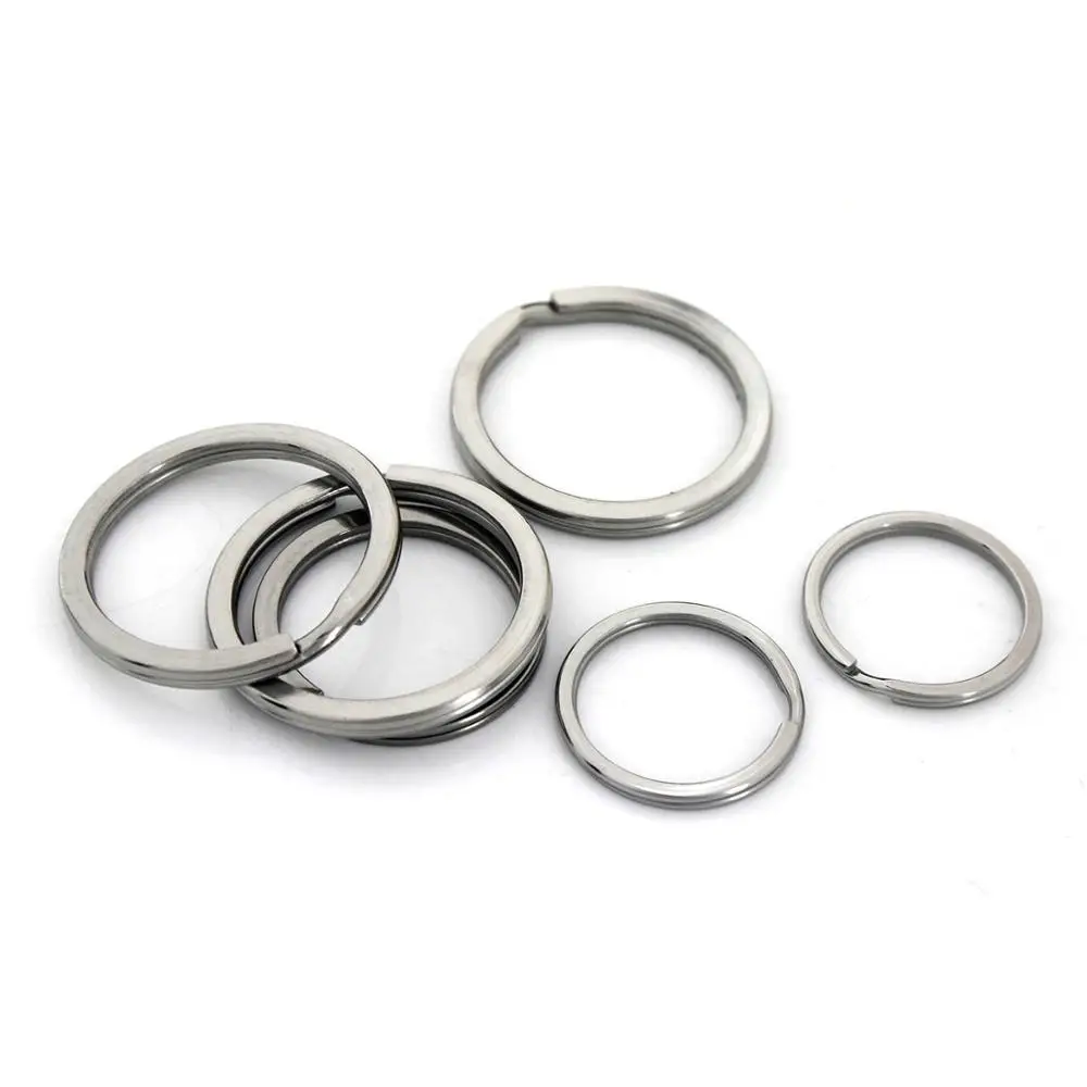 5pcs Metal Split Rings Flat-wire Double Loop Keyring 15-38mm Keychain Keys Holder DIY Leather Craft hardware Stainless Steel