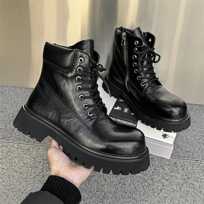 

Мужские ботинки Thi Bot, высокие, на платформе, мотоциклетные, из натуральной кожи, в американском стиле, рабочие