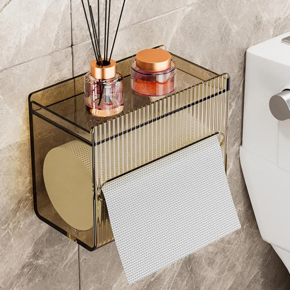 17.5*13.5cm Acrylic Toilet Tissue Box Storage Organizer With Shelf Transparent Wall Mounted Paper Drawer Roll Paper Storage Rack