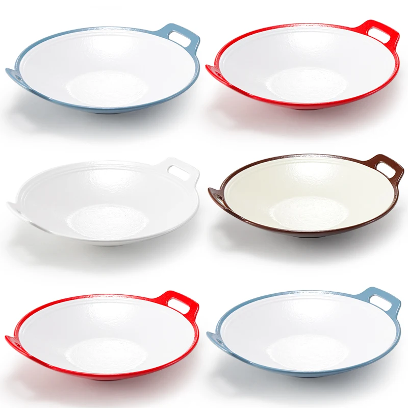 Plato de Porcelana Imitada Bicolor con Doble Asa para Olla Seca Picante, Plato Comercial para Mezclar Fideos y Barbacoa