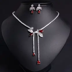 Korean Version of the Bride Banquet Casual Hot Girl Necklace Female Flower Tassel Pendant Zircon Earrings Set