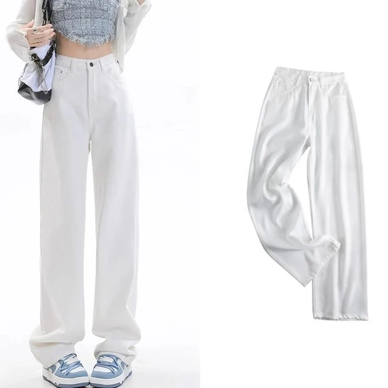 

Женские корейские мешковатые прямые джинсы, новые женские однотонные джинсовые брюки с высокой талией, классические модные брюки для отдыха для девочек