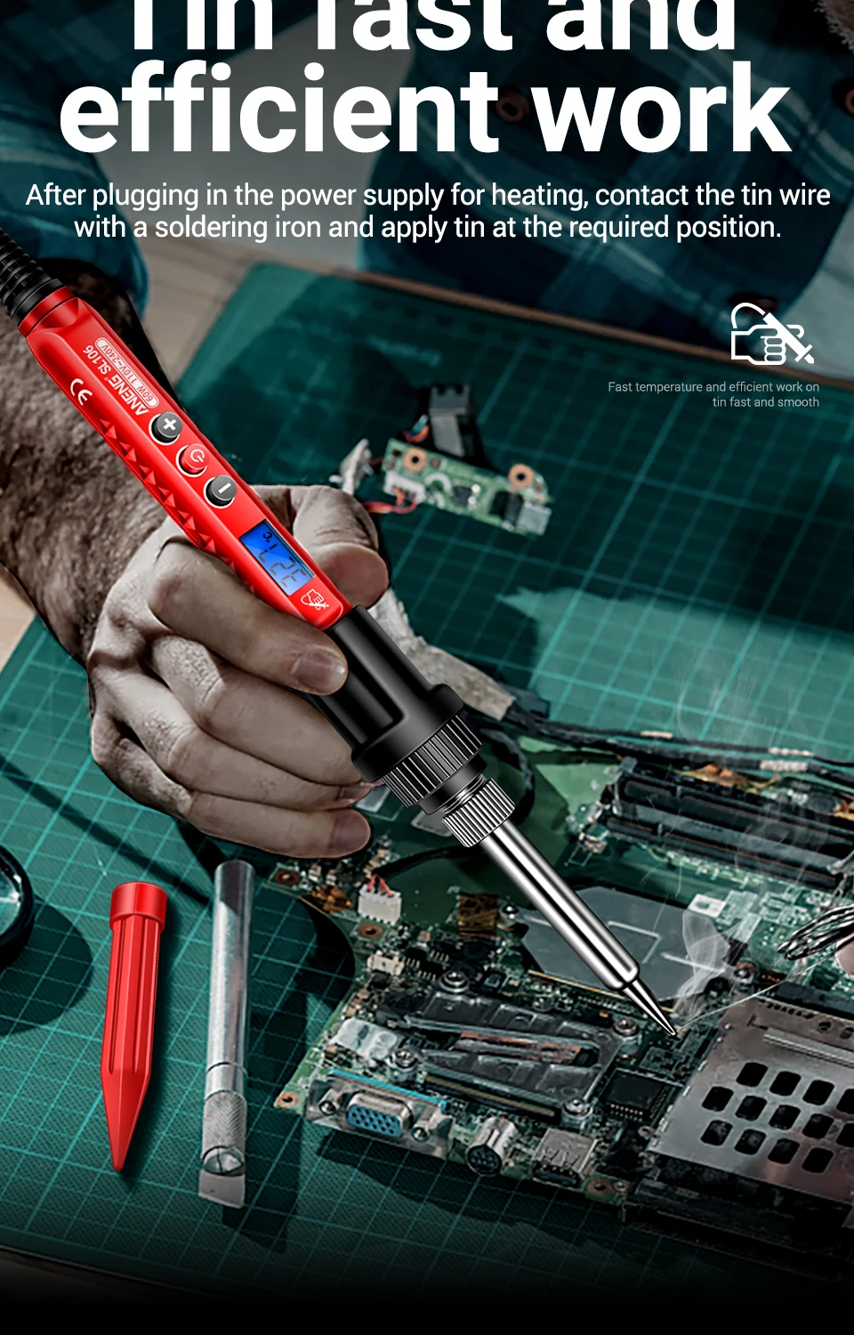 ANENG SL106 Elektrischer Lötkolben, 110 V/220 V, einstellbare Temperatur, Schweißlöt, US/EU-Stecker, professionelles Schweißwerkzeug – Detail 4