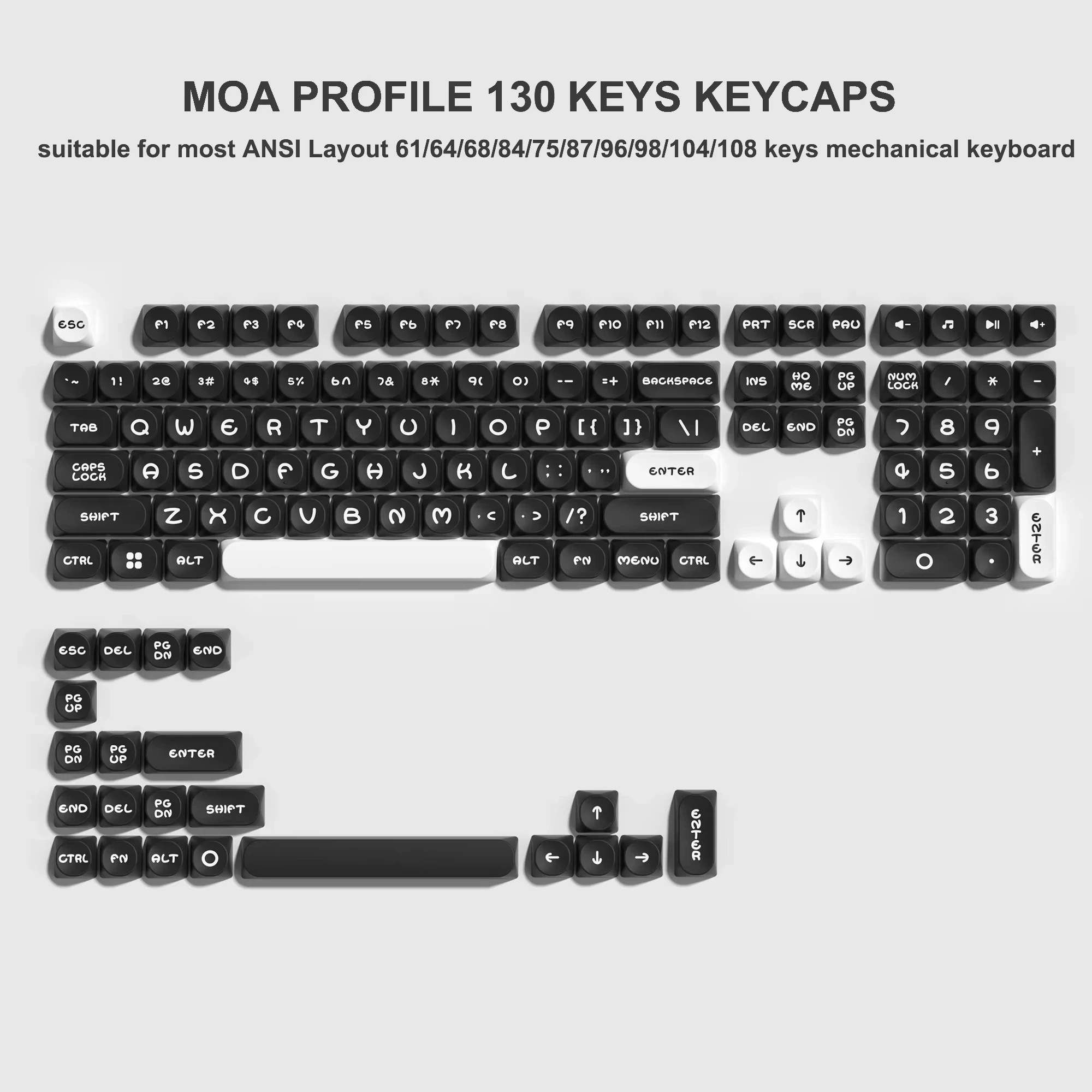 130 Keys WOB MOA Profile PBT Keycaps Customs Double shot Key caps for 61/84/87/104 Cherry MX Switch Gaming Mechanical Keyboard