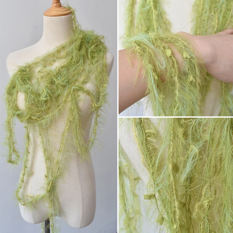 1M Grass Green Wool Blend Fringed Transformation Lace Trim Wedding Design Clothing Decoration Fabric Diy Handmade Material