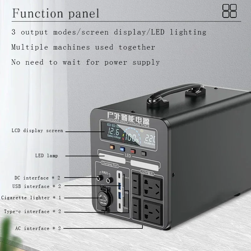 600W-2000W Draagbare Krachtcentrale Opladen Externe Batterijen 220V Energieopslag Outdoor Camping Campervan Rv