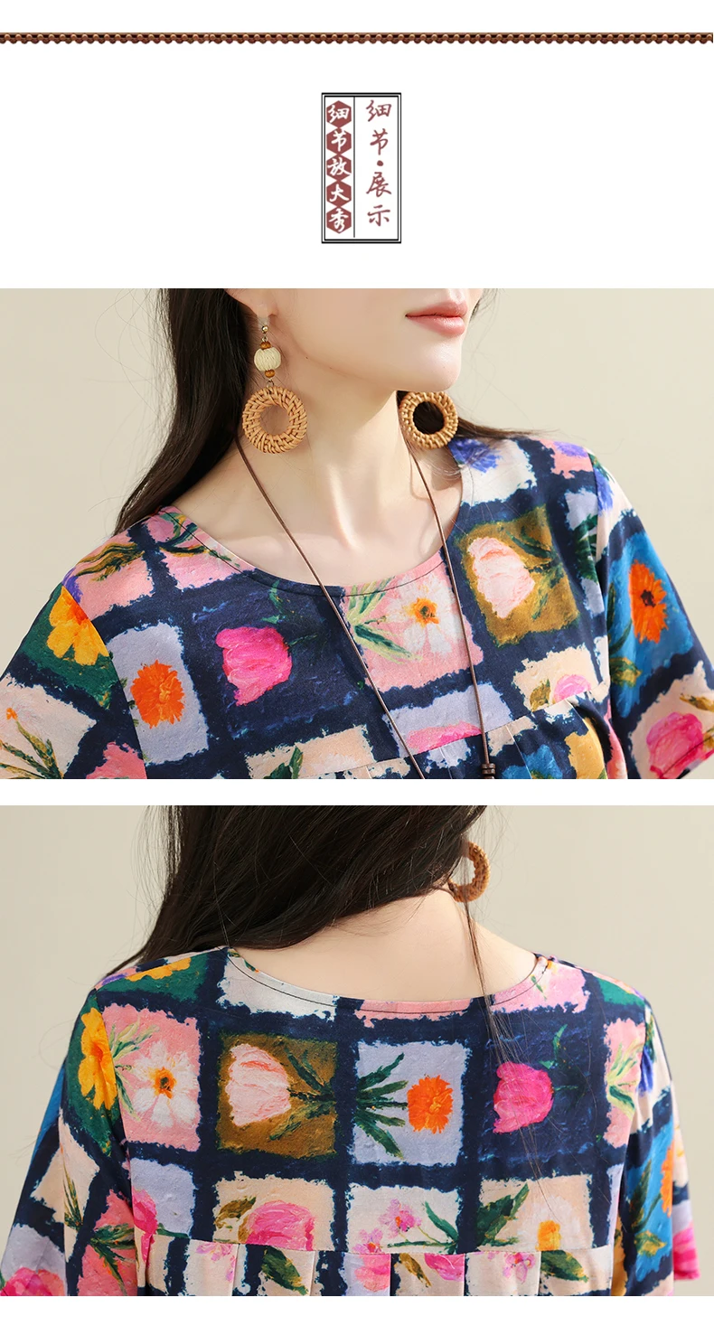 New 2025 Summer Dress For Women Plus Size Dress Casual Short Sleeve Boho Vintage Print Long Maxi Dress Beach Women Clothing
