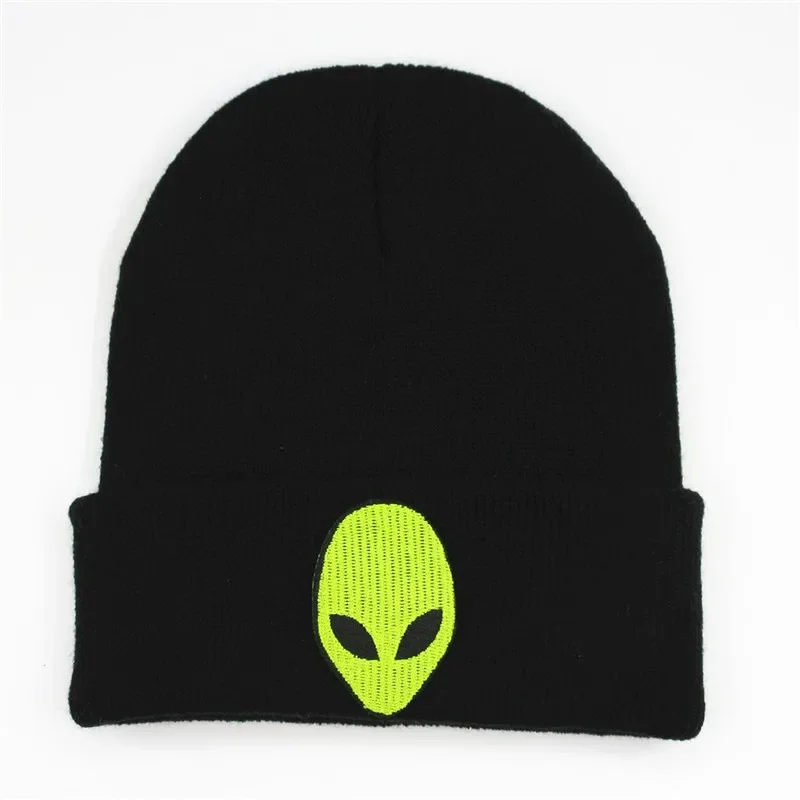 Cotton Cartoon Alien Embroidery Thicken Knitted Hat Winter Warm Hat Skullies Cap Beanie Hat for Men and Women 162