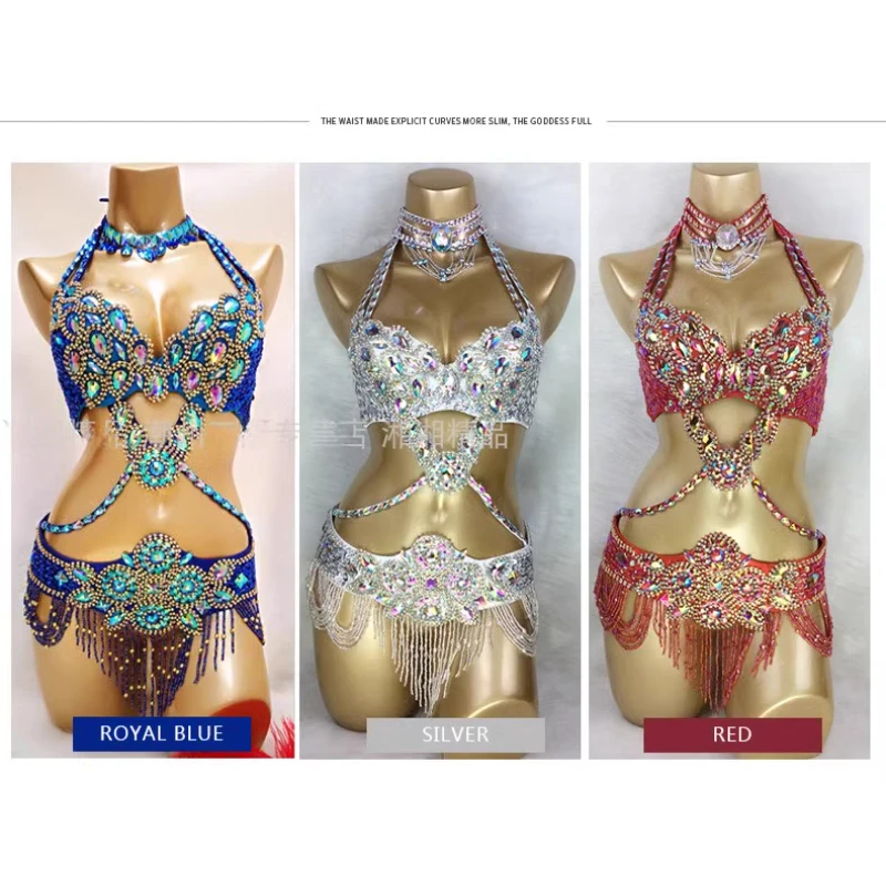New Sexy Adult Belly Dance Performance Clothing Handmade Sequins Oriental Performance Clothing Set High end Clothing