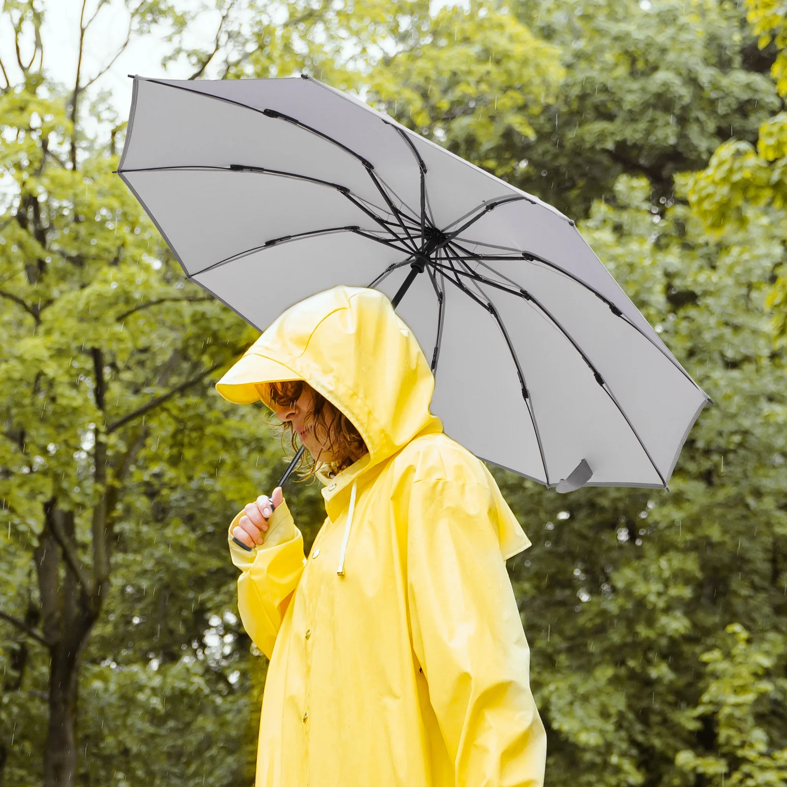 

Reflective Automatic Foldable Lightweight Alloy Frame Windproof Rain Sun Umbrella For Outdoor Easy Open Close Pongee Fabric