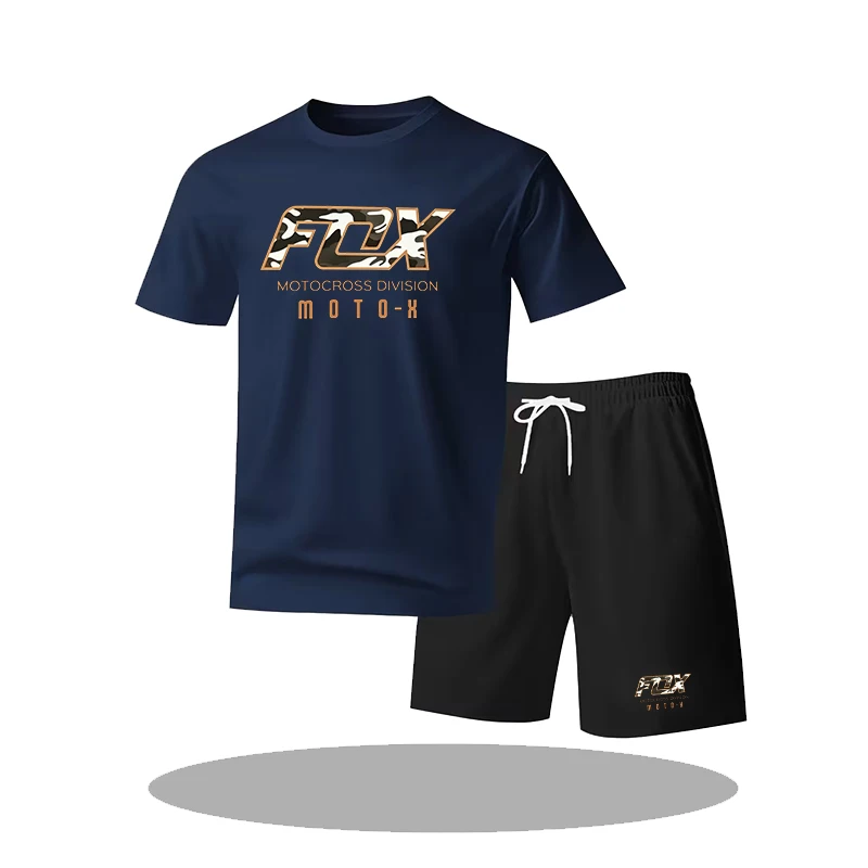 "2025 Men's Breathable sports pattern Printed T-shirt Casual Fashion short-sleeved T-shirt Summer streetwear top Two-piece set.