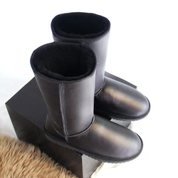 G&Zaco Knee High Boots Women Men Genuine Sheepskin Boots 2023 Winter Snow Boots Wool Long Sheep Boots Flat Warm Thick Shoes