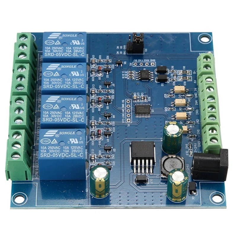 Modbus Rtu 7-24V 4 Channel Relay Module Switch RS485/TTL UART Communication Interface Connection 8-Bit MCU Control