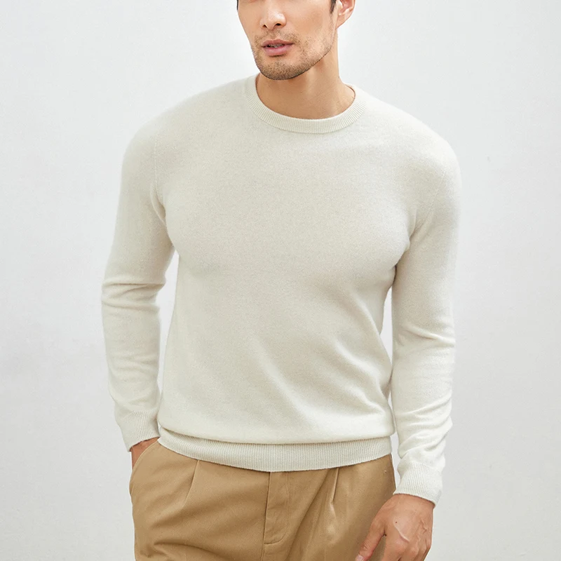 Men's 100% Cashmere round Neck Pullover Sweater Casual Autumn Winter Business Knitwear for Youth Middle-Aged