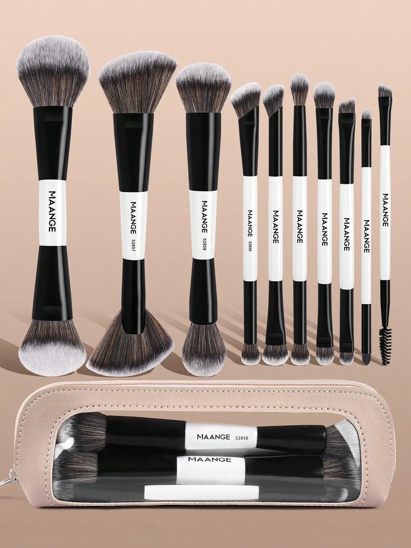 

MAANGE 3/10pcs Professional Dual-Ended Makeup Brush Set, Includes Makeup Bag, Angled Foundation Brush, Contour Brush, Blush Brush, Powder Brush, Eyeshadow Brush, Concealer Brush, Highlighter Brush, Blending Brush, Soft Bristles, Portable, Travel Set, Gift
