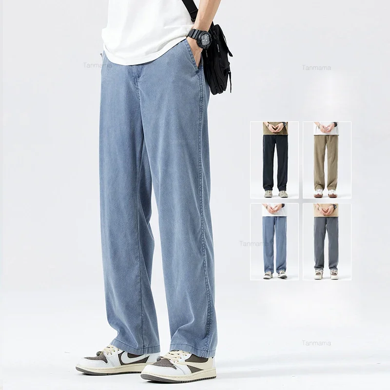Lyocell-Jeans für Herren, Sommer, ultradünn, Eisseiden-Denim-Hose, weich drapiert, lockere, lässige,