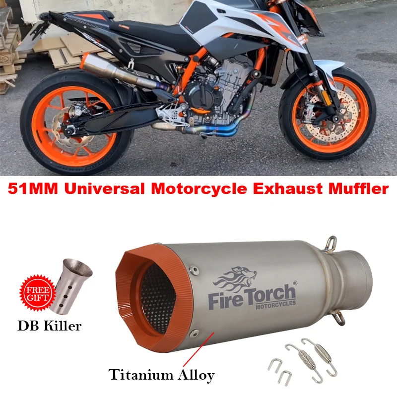 Universal 51mm Motorcycle Exhaust Pipe Titanium Alloy Moto Escape Motobike Muffler DB Killer For KTM 790 R6 S1000RR MT09 R1 MT07