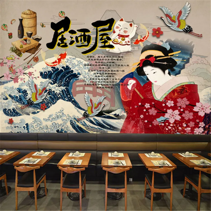 

Izakaya Hand-painted Japanese Lady 3D Wallpaper Gourmet Cuisine Restaurant Background Mural Photo Wallpapers Industrial Decor