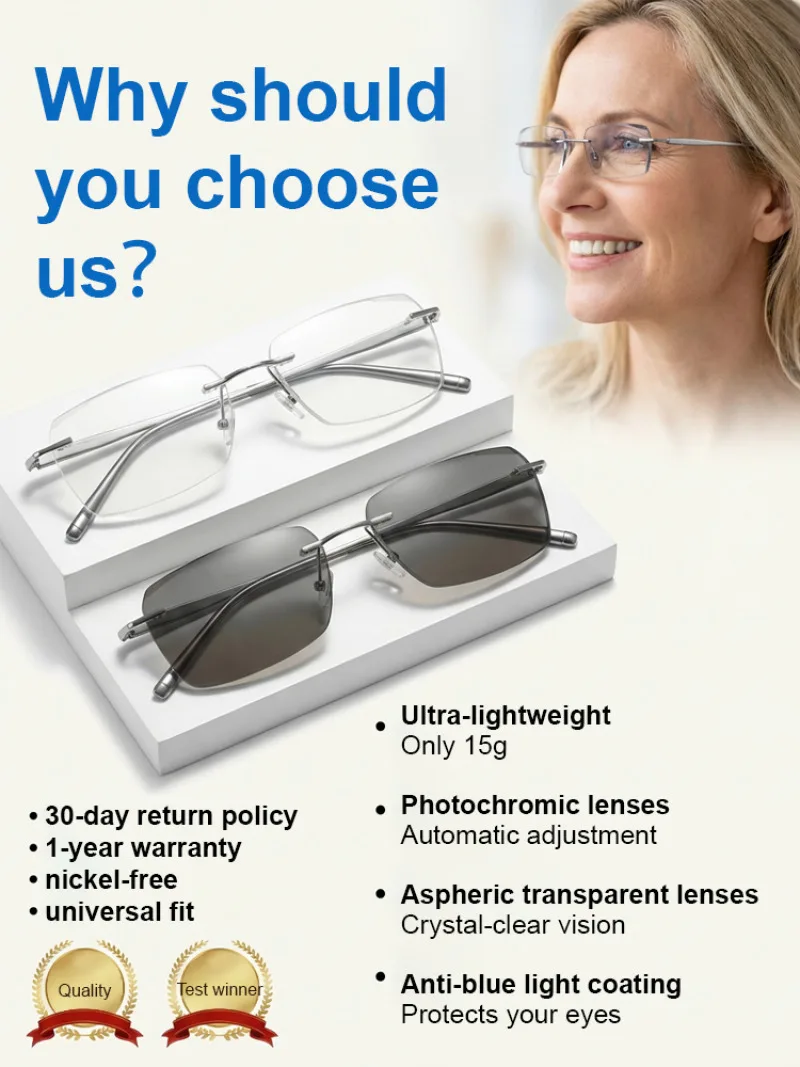 Anti‑Blue Light Smart Zoom Reading Glasses Fashion Casual Business Eyeglasses For Office Work Study Daily Presbyopic Vision Care