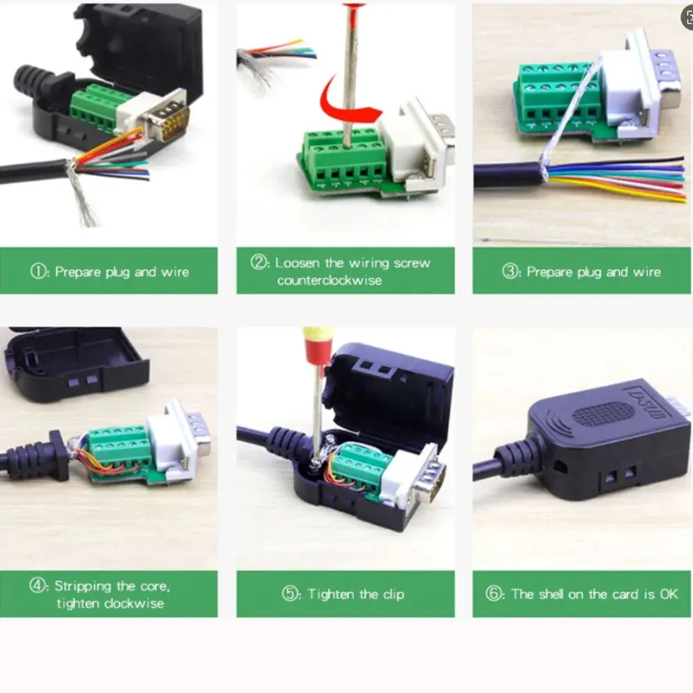 RS232 RS485 DB9 เชื่อมต่อชายหญิง 9 พินขั้วต่อ COM Connector D-SUB เทอร์มินัล 21-24 AWG ลวด Solderless Connector