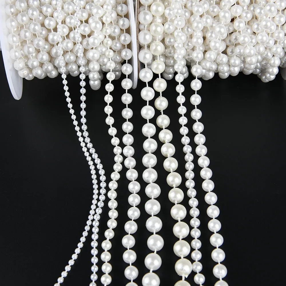 1-5Yards 3-10mm ABS Imitation Pearl Round Beads Cotton Line Chain Trim Garland Strand for Door Curtain Wedding Decoration Party