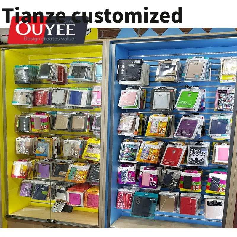 Customized-Cellphone Store Interior Decorated Mobile Accessories Display Wall Showcase Cabinet