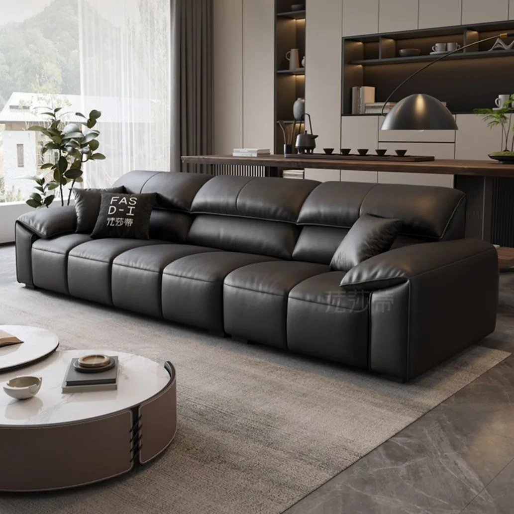 

Italian minimalist elephant ear leather sofa small apartment modern simple piano keys first layer cowhide straight row sofa