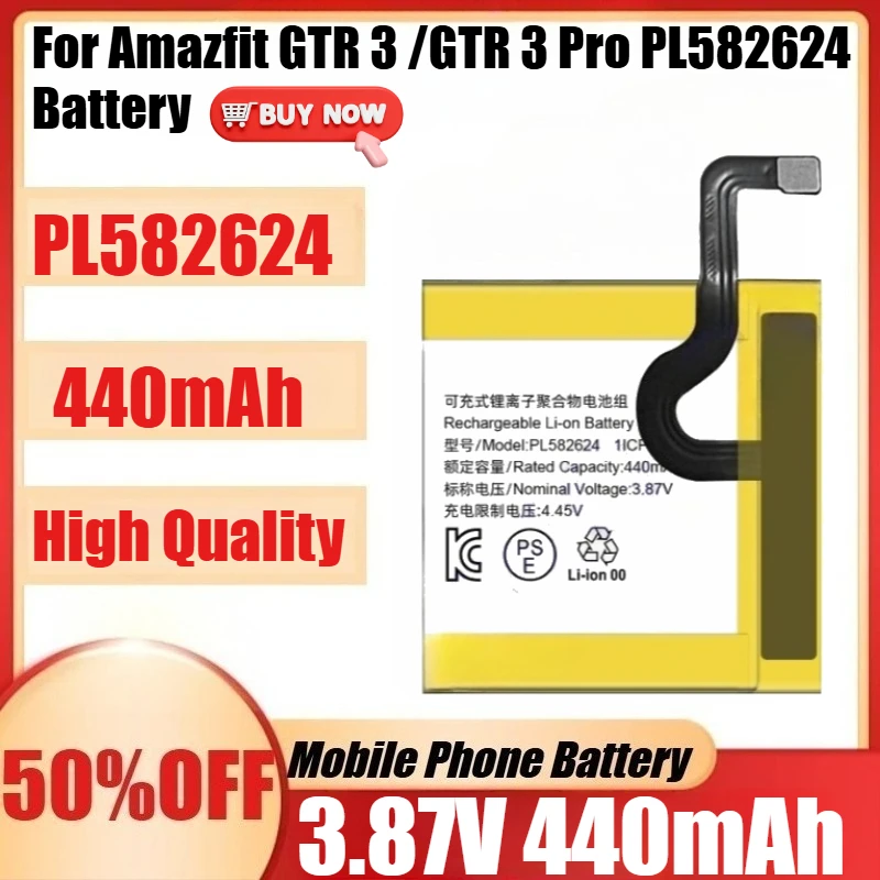

New PL582624 3.87V 440mAh Replacement Battery for Amazfit GTR 3 /GTR 3 Pro PL582624 Batteries