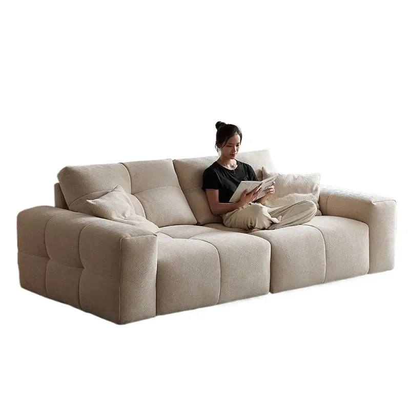 for Petal chenille fabric pixel sofa Italian minimalist large sitting deep straight row tofu block cotton linen solid wood
