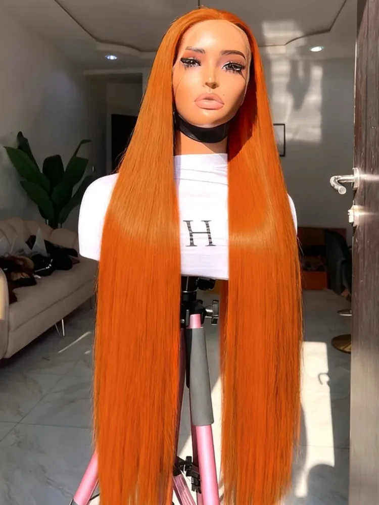 

32 36 Inches Straight Ginger Orange Lace Front Human Hair Wig 13x4 13x6 HD Lace Frontal Colored Wigs Preplucked For Women