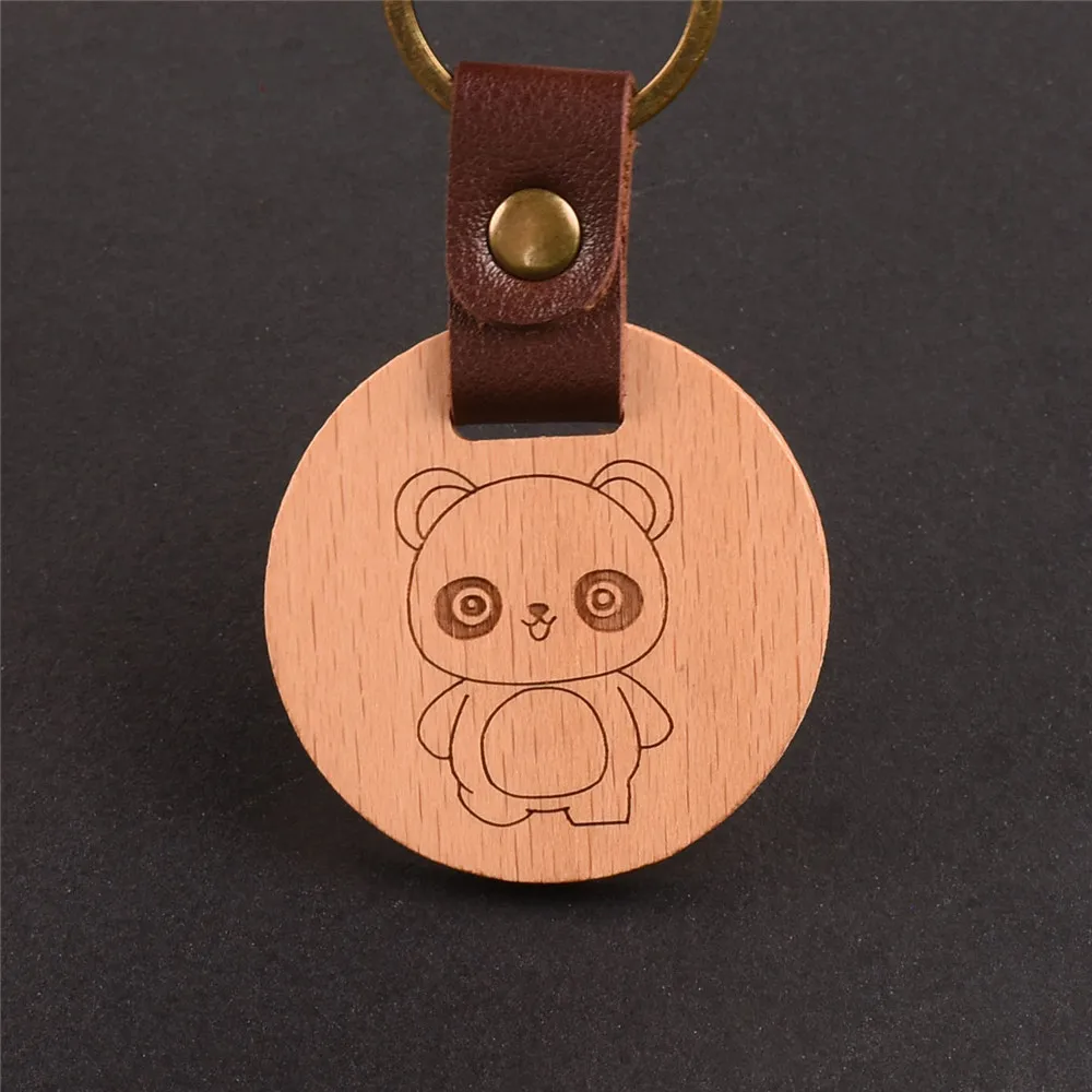 1PCS Free Custom Solid Wood Square Tag Key Chains Wooden Leather Car Keychain Accessories Fashion Bag Pendant Blank Wooden Card