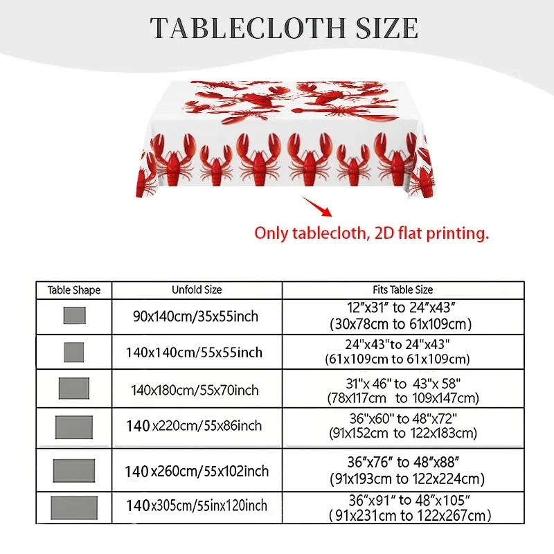 1 piece of summer seafood-themed crayfish printed tablecloth, red and white contrasting color crayfish yzb