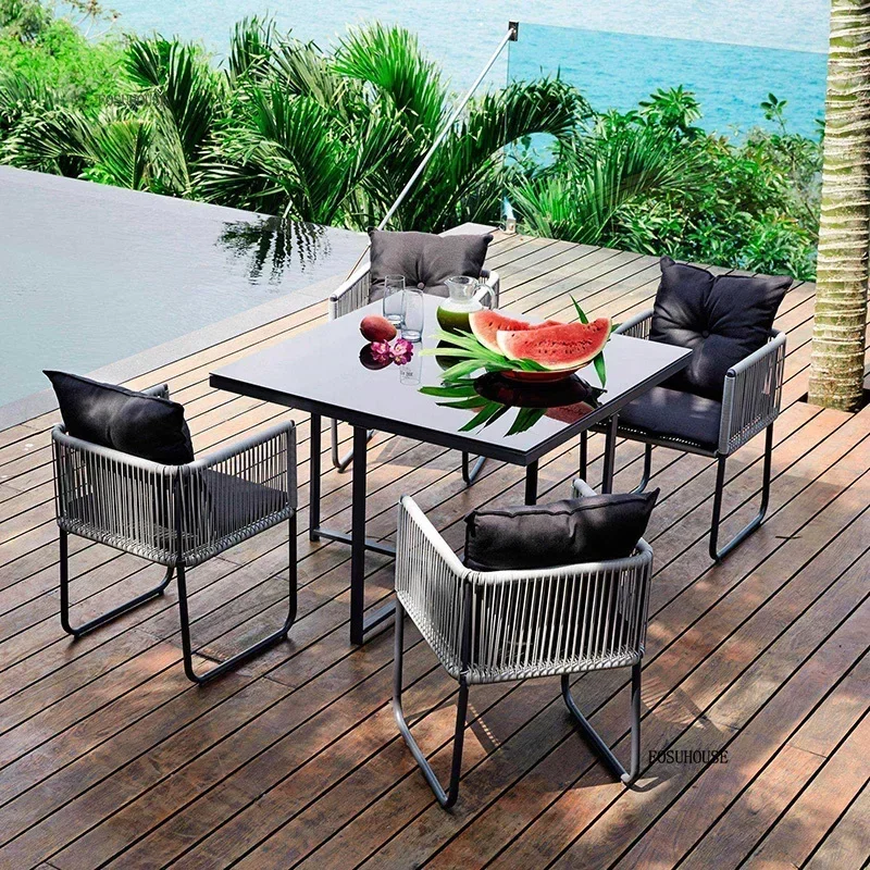 Table and Chair Sets Courtyard Leisure Table and Chair Outdoor PE Rattan Garden Furniture Set Balcony Garden Villa Furniture
