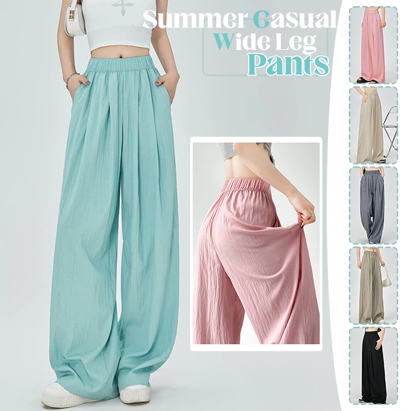 

Women Wide Leg Pants Korean Style High Waist Trouser Lady Casual Loose Trousers Cotton Linen Summer Thin Drape Beach Pants