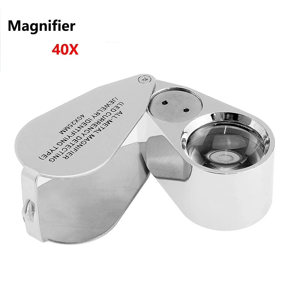 1Pc 40X Illuminated Jeweler LED UV Lens Loupe Magnifier with Metal Construction and Optical Glass Dropshipping High Quality