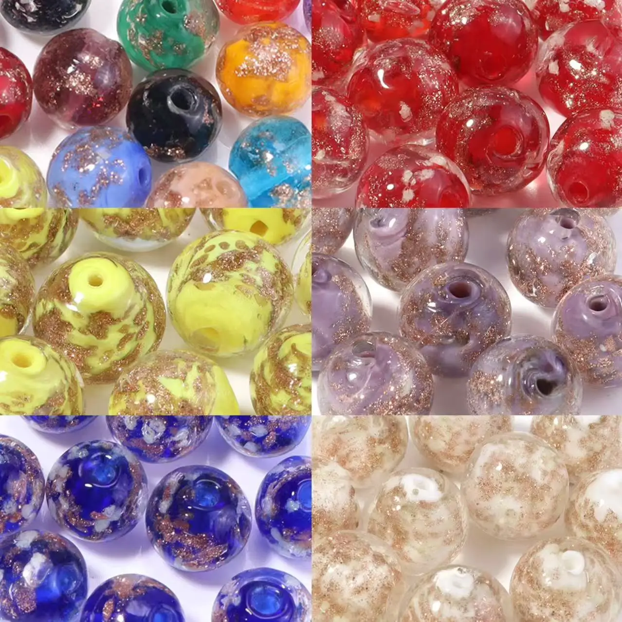 10Pcs 8/10/12mm Gold Sand Glas Perlen Bunte Lampwork Perlen Runde Lose Spacer Perlen für Schmuck Machen DIY Armband Halskette