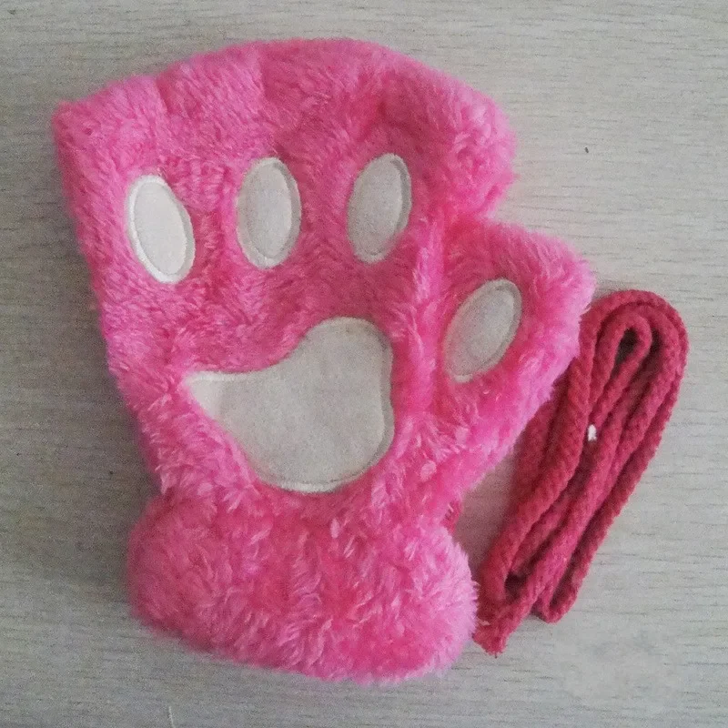 Cartoon Cute Cat Claw Paw Gloves Women Plush Mittens Warm Soft Plush Short Fingerless Fluffy Bear Cat Gloves Costume Half Finger