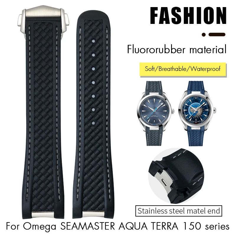 Top Quality Metal End FKM Fluorous Rubber Watchband for Omega Seamaster 300 AT150 Speedmaster Watch Strap 19mm 20mm 21mm