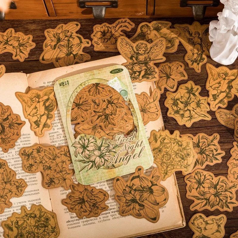 40 Sheets Handmade Vintage Stickers Scrapbooking Handbook DIY Diary Material Decoration Collage Aesthetic Kraft Paper Stickers