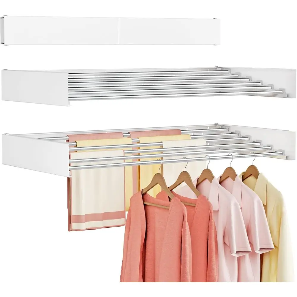 

Wall Mounted Clothes Drying Rack Indoor, Collapsible Laundry Drying Rack, Invisible, Space Saving, Retractable Towel Drying Rack