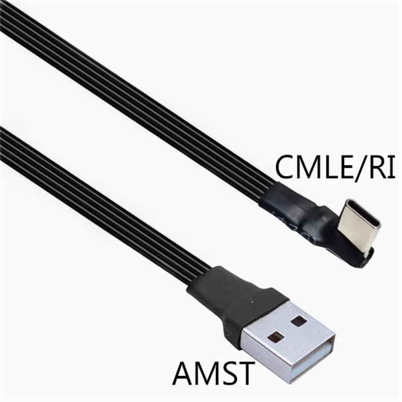 Суперплоский гибкий адаптер USB 2.0 A «папа» на «папа» типа c, угол 90 градусов, удлинительный кабель USB2.0 «папа» на USB c