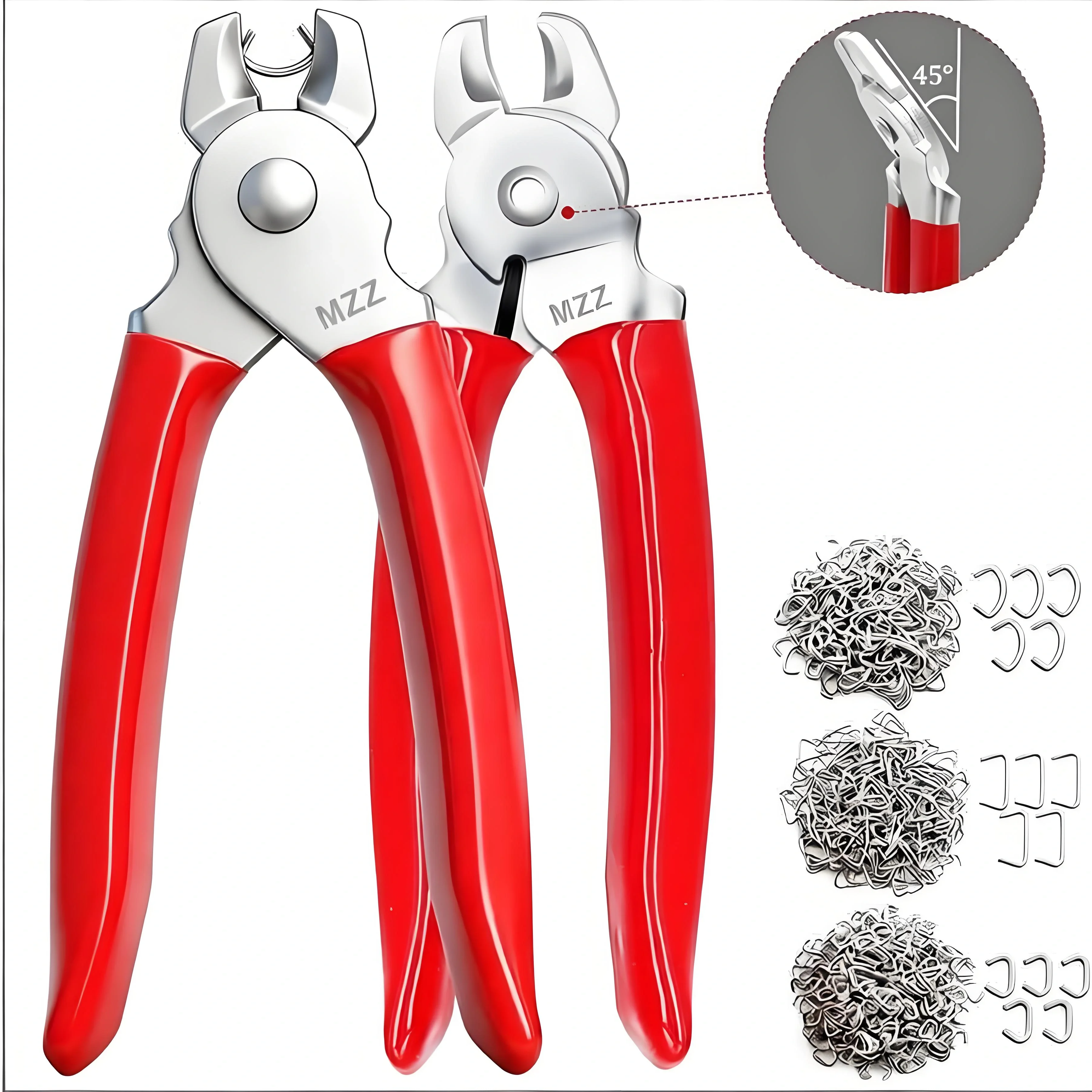 Multifunctional Hog Rings with Straight / Bent Pliers Kit 3/4" 1/2" 3/8 "Galvanized Hog Rings for Pet Cages,Ropes,Bagging,DIY
