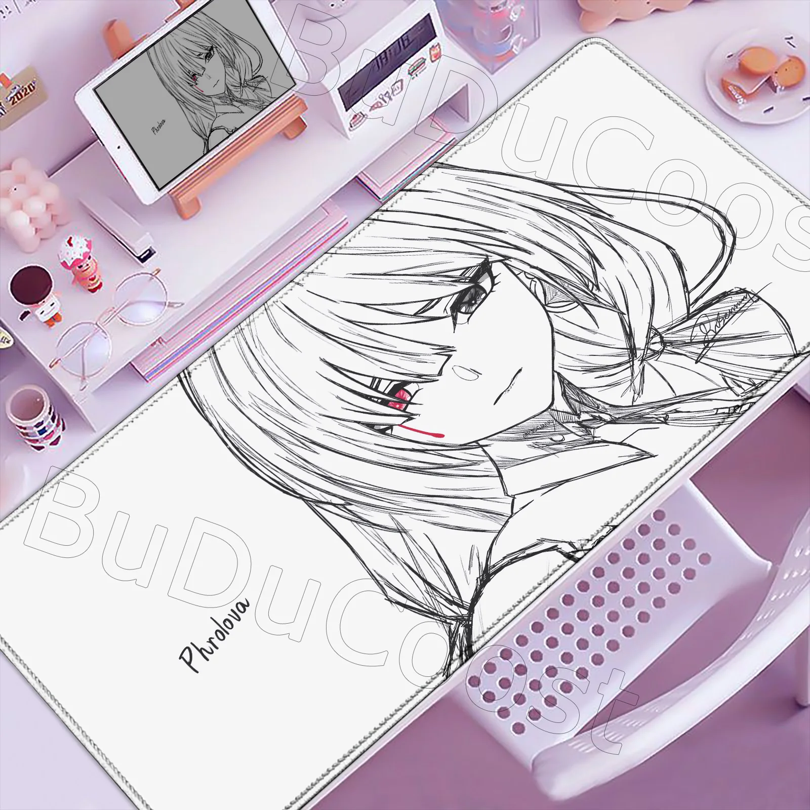 

Black and White Painting Wuthering Waves Mouse Pad XXL Gaming Computer PC Keyboard Mats Non-Slip Rubber Laptop Phrolova Mousepad